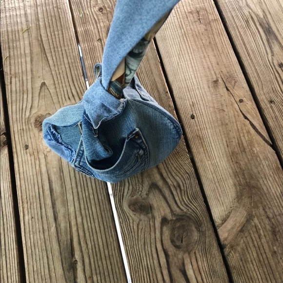 Upcycled Denim Jeans Japanese Knot Wristlet/Bag - Picture 4 of 8
